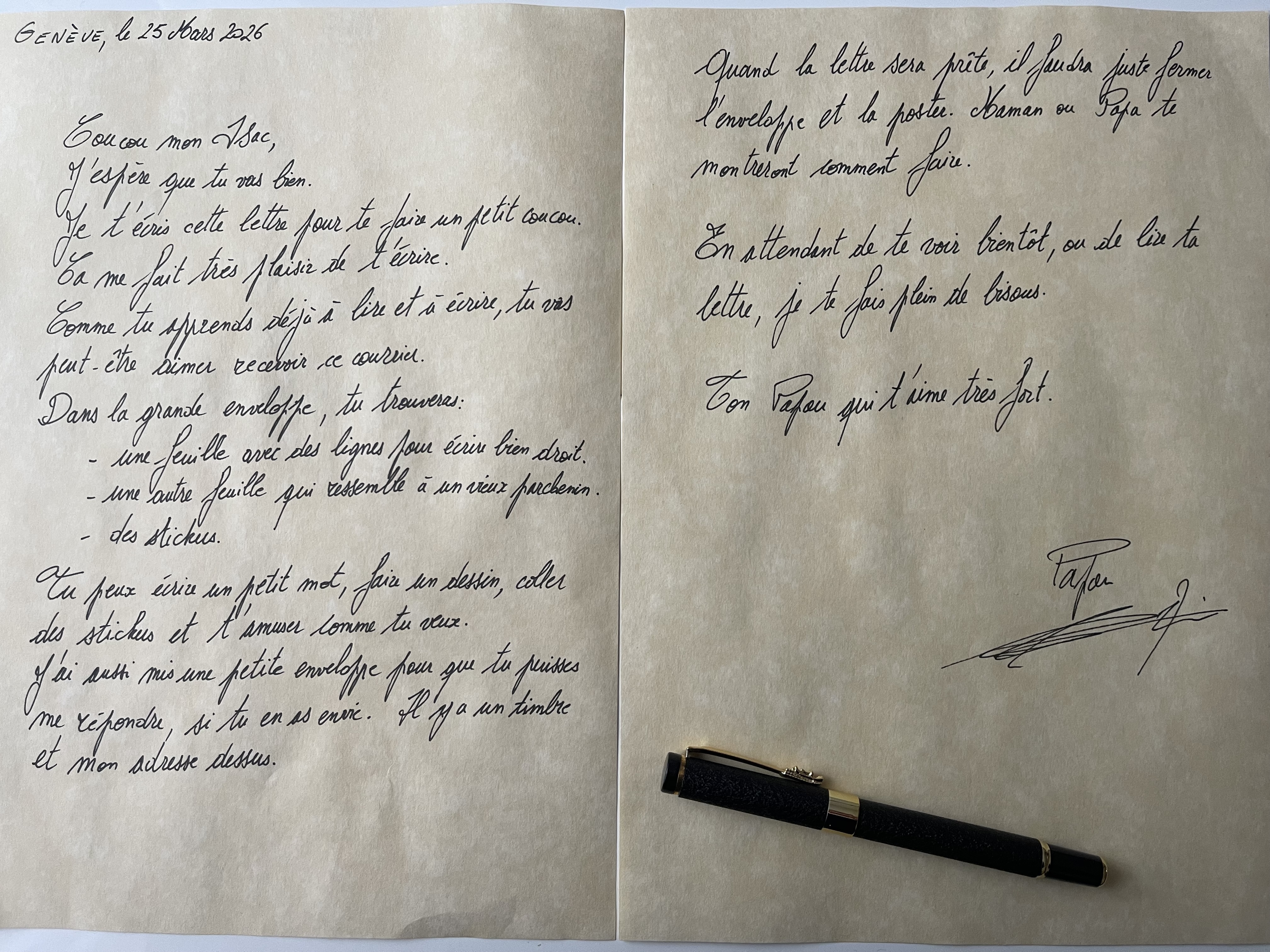 Lettre manuscrite envoyée à Isac